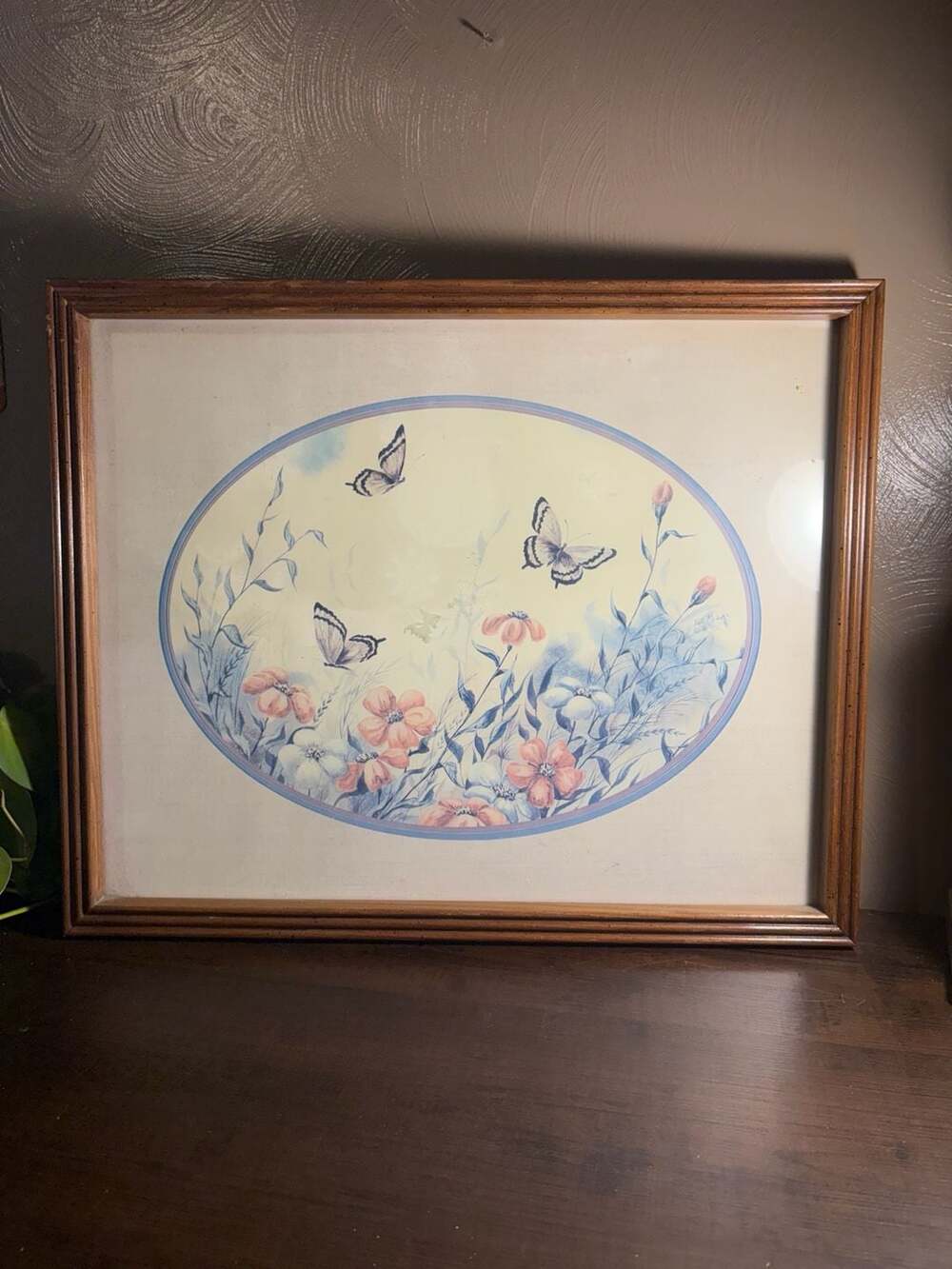 Patti Milburn 1979 Signed Hand-Painted Butterfly and Floral Framed Art Print